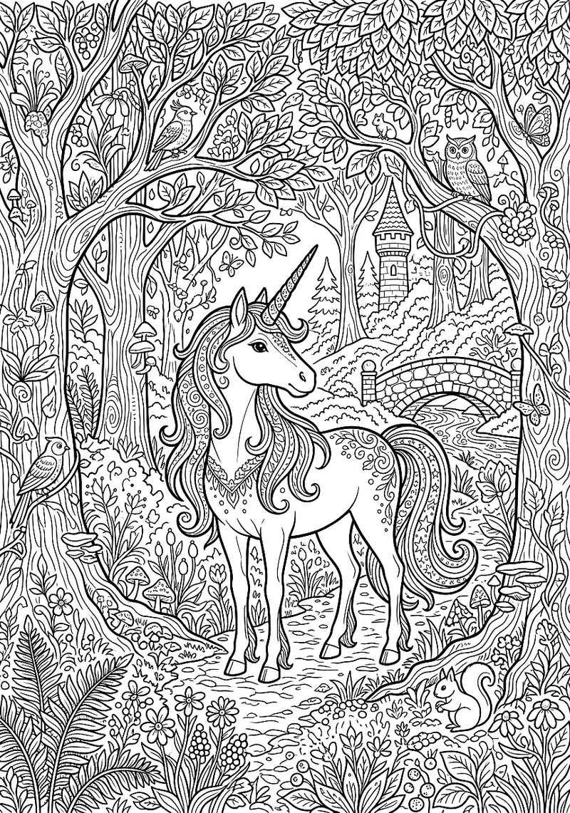 Einhorn im Zauberwald, detailliert